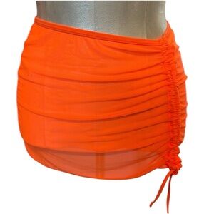 Women’s Mesh Skirt Coverup With Side Gathering Orange Size small